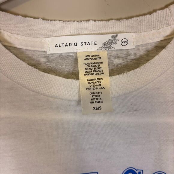 Altar’d State White Amali Coast Blue Writing Graphic Semi Sheer Oversized Tshirt - Picture 4 of 5